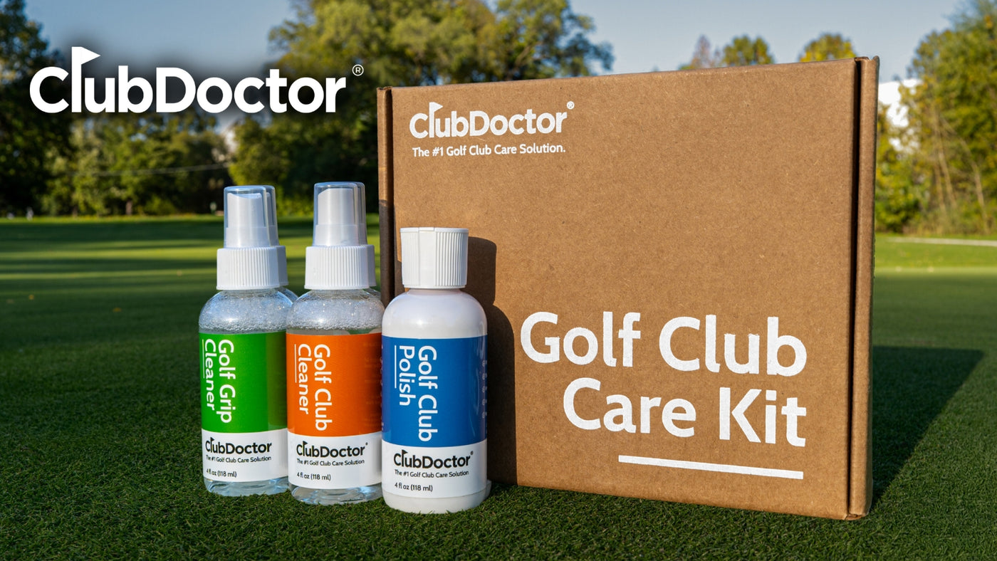 Club Doctor golf club cleaning products on a golf course