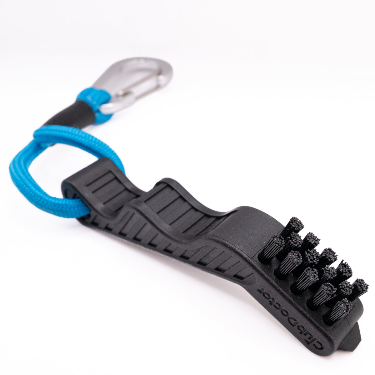 Club Doctor Mini Golf Brush with groove pick, blue cord, and carabiner